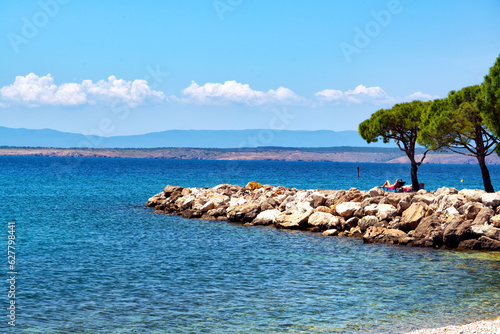 Fototapeta Naklejka Na Ścianę i Meble -  Scenic beach on a sunny day in summer, Crikvenica, Croatia