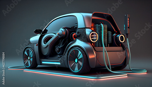 3D illustration of electric car This image doesn`t contain any visible trademarked products, Ai generated image photo