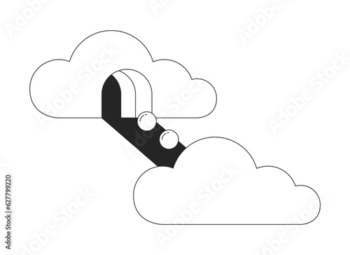Surrealism clouds bw concept vector spot illustration. Psychedelic clouds 2D cartoon flat line monochromatic scene for web UI design. Spheres rolling down ramp editable isolated outline hero image