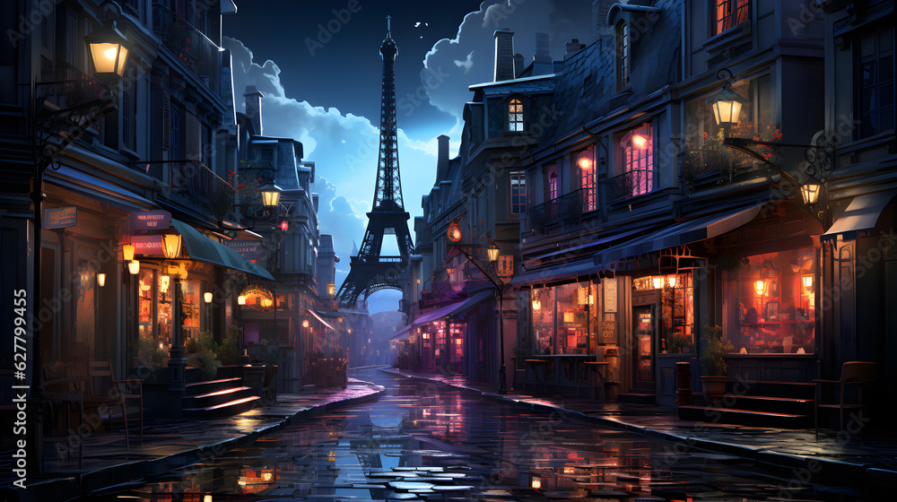 3D illustration of Paris in fantasy 3D illustration of Paris in fantasy