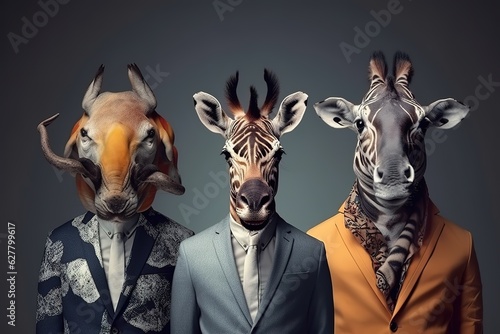 Stylish cool donkey in sunglasses, business suit and tie. Minimal creative concept of business and success. Generative AI
