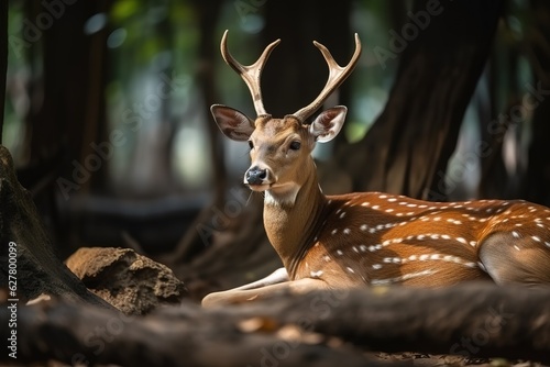 Chital or cheetal Axis axis spotted deers or axis. Generated AI photo