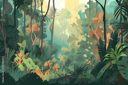 Horizontal landscape of tropical jungle Panoramic. Generated AI