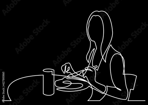 continuous line drawing vector illustration with FULLY EDITABLE STROKE of restaurant chef meal dinner food party concept logo