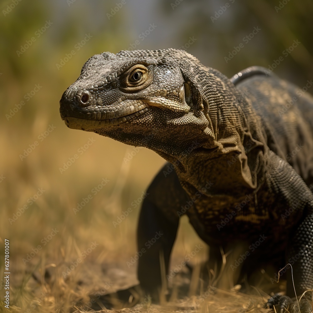 Komodo Dragon, the largest lizard in the world walks at camera with dangerous look. Generated AI Komodo Dragon, the largest lizard in the world walks at camera with dangerous look. Generated AI