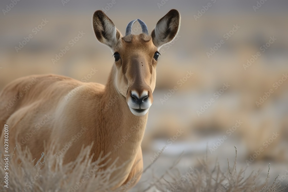 The Saiga Antelope A critically endangered. Generated AI