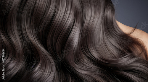 Beautiful heavy well-groomed and smooth hair close-up. AI generation