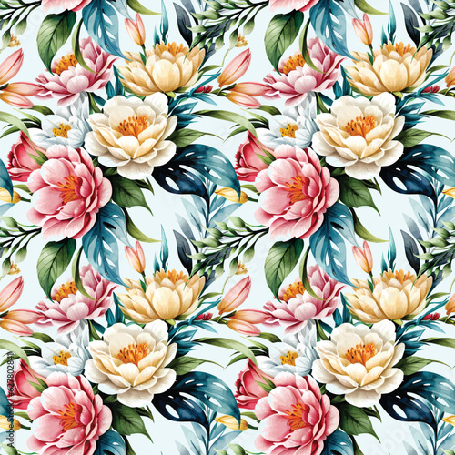 Floral shape watercolor seamless pattern.