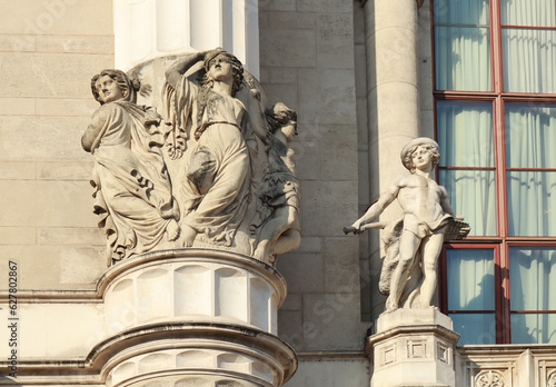 Sculptures of  Pesti Vigado - largest concert hall in downtown in Budapest, Hungary photo