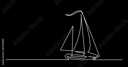 continuous line drawing vector illustration with FULLY EDITABLE STROKE of yacht sailing  sea logo concept black background
