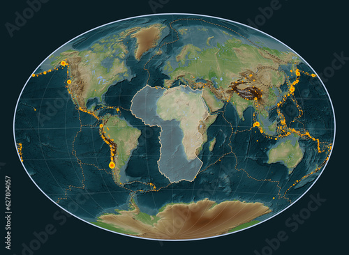 African tectonic plate. Fahey Oblique. Earthquakes and boundaries