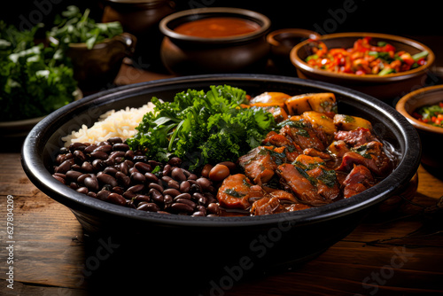 Feijoada. Delicious, juicy, national food of Brazil. Variety of meals and meals. AI generation