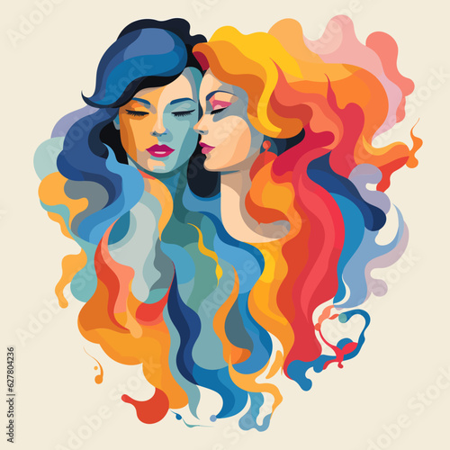 Vector Illustration of a LGBTQ Community Celebration and Love colorful two Women