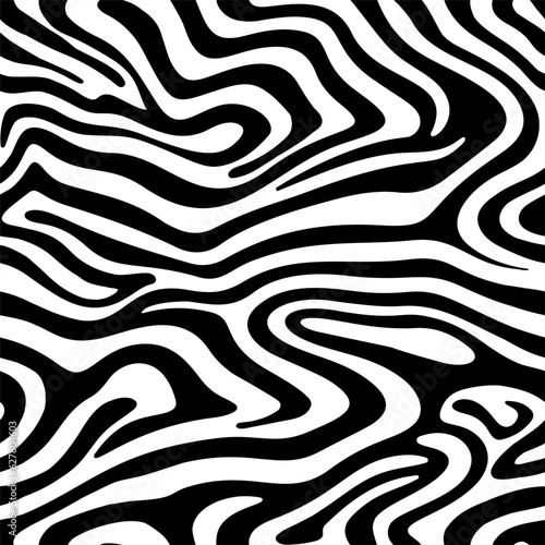 Abstract curve shape seamless pattern. Monochrome zebra skin wallpaper. Dynamic wave surface ornament. Creative lines tile.