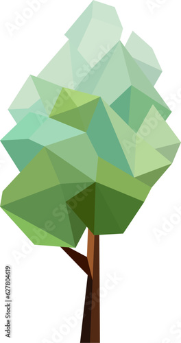 Abstract low poly tree icon isolated. Geometric forest polygonal style. 3d low poly symbol. Stylized eco design element. photo