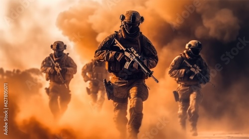 Group of special forces soldiers on the move.