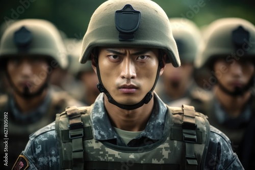 Portrait of an Asian military man in the ranks, Concept of military operations Fototapet