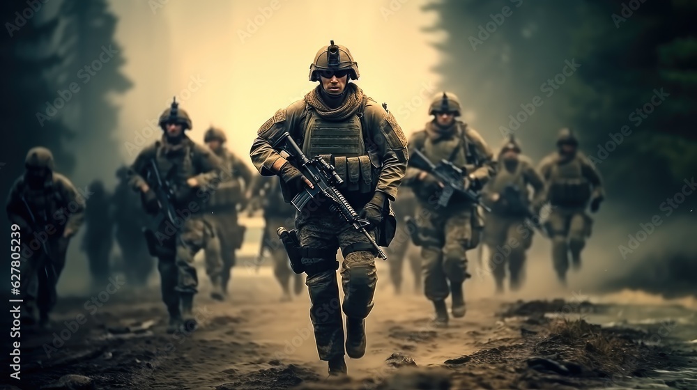 Group of special forces soldiers on the move. Group of special forces soldiers on the move.