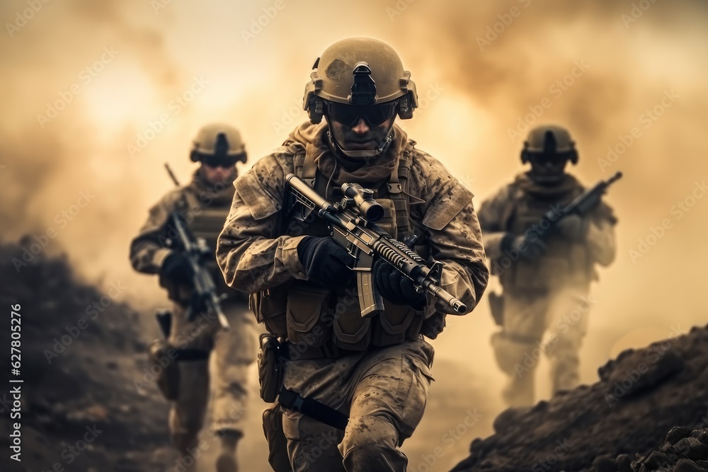 Group of special forces soldiers on the move. Group of special forces soldiers on the move.