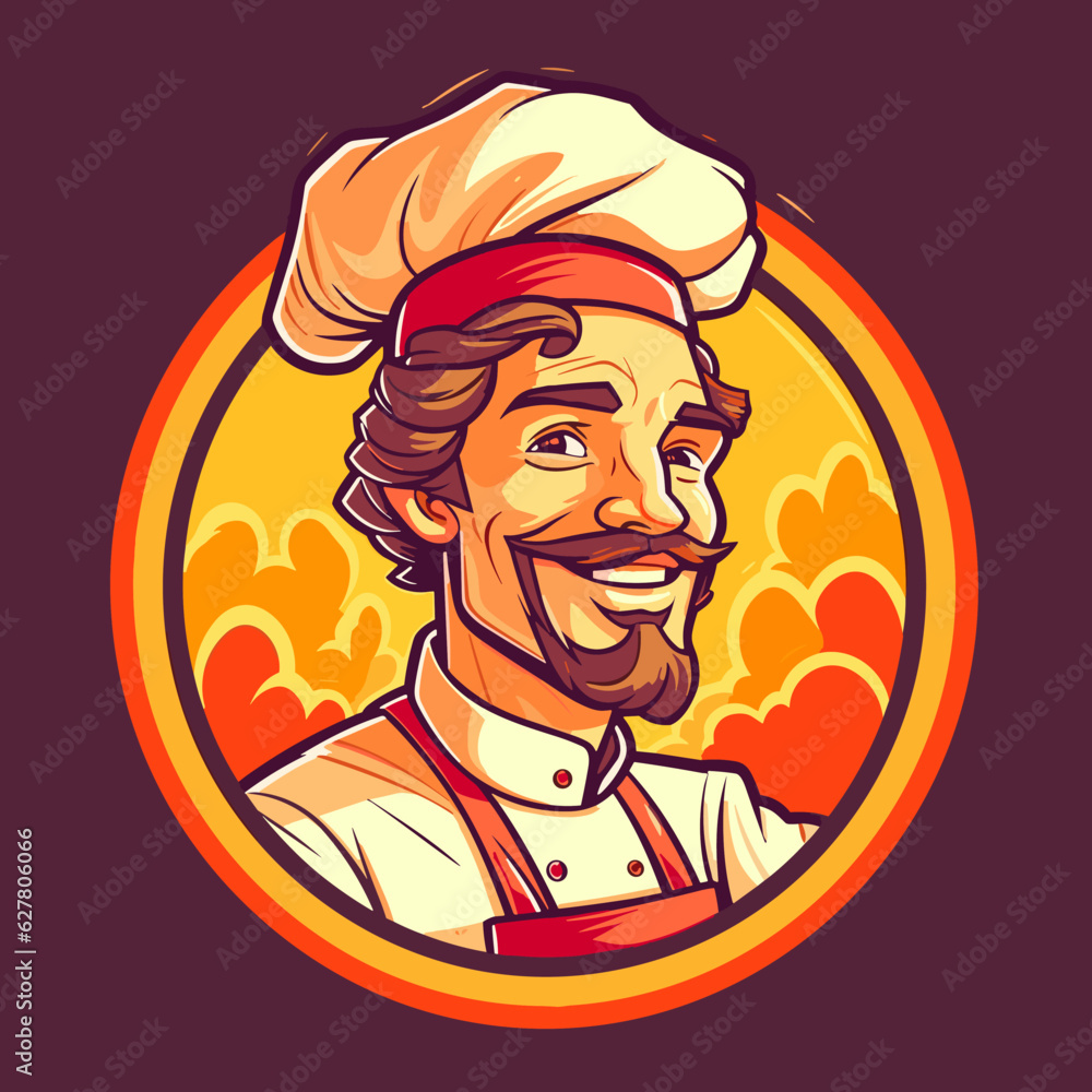 Smiling Chef cartoon character. Pizzeria symbol or label - Italian cuisine. Cartoon vector illustration. Smiling Chef cartoon character. Pizzeria symbol or label - Italian cuisine. Cartoon vector illustration.