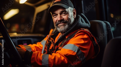 adult man is truck driver mini job work and profession, logistics and transport in road traffic, transport made with AI generative technology