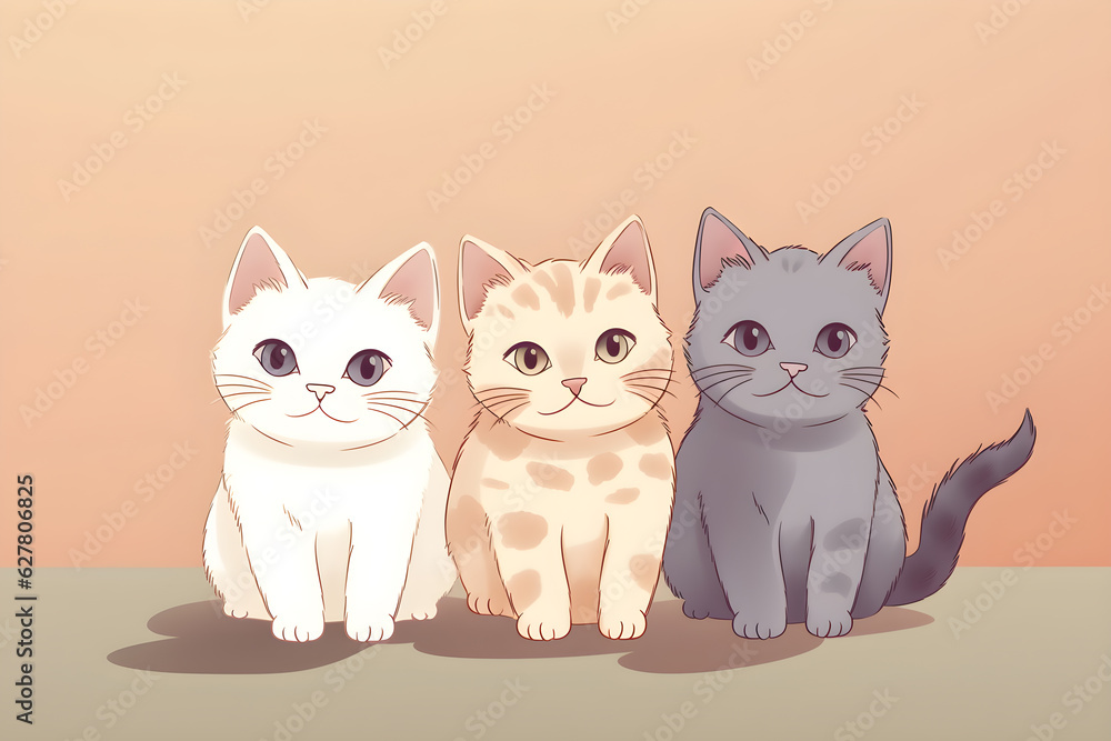 Cute little cats in pink color background