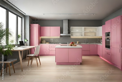 modern pink kitchen generative by AI technology