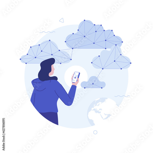 Blue Character Concept. Flat Technology Illustration