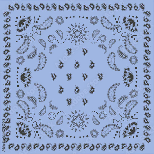 Blue bandana kerchief paisley fabric patchwork abstract vector seamless pattern