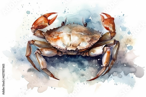 Watercolor crab illustration on white background