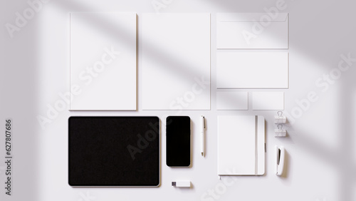 Branding stationery set mockup with smartphone and tablet included
