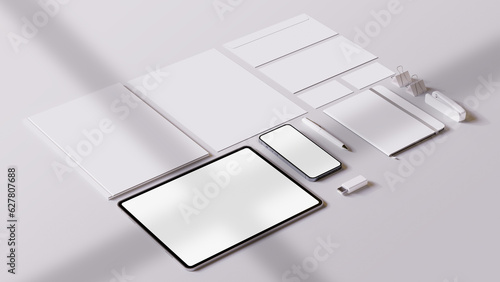 Branding stationery set mockup with smartphone and tablet included