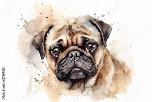 Watercolor dog portrait illustration on white background © Artem81
