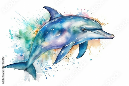 Watercolor dolphin illustration on white background