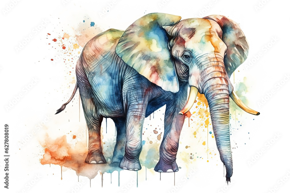 Watercolor elephant illustration on white background