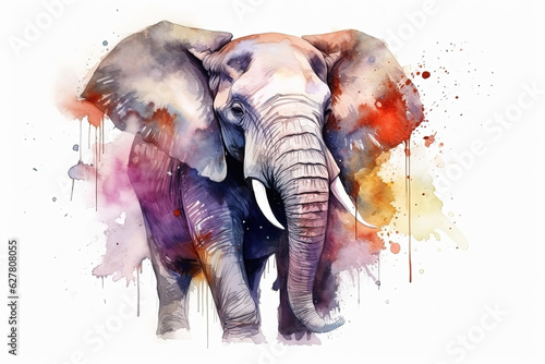 Watercolor elephant portrait illustration on white background © Artem81