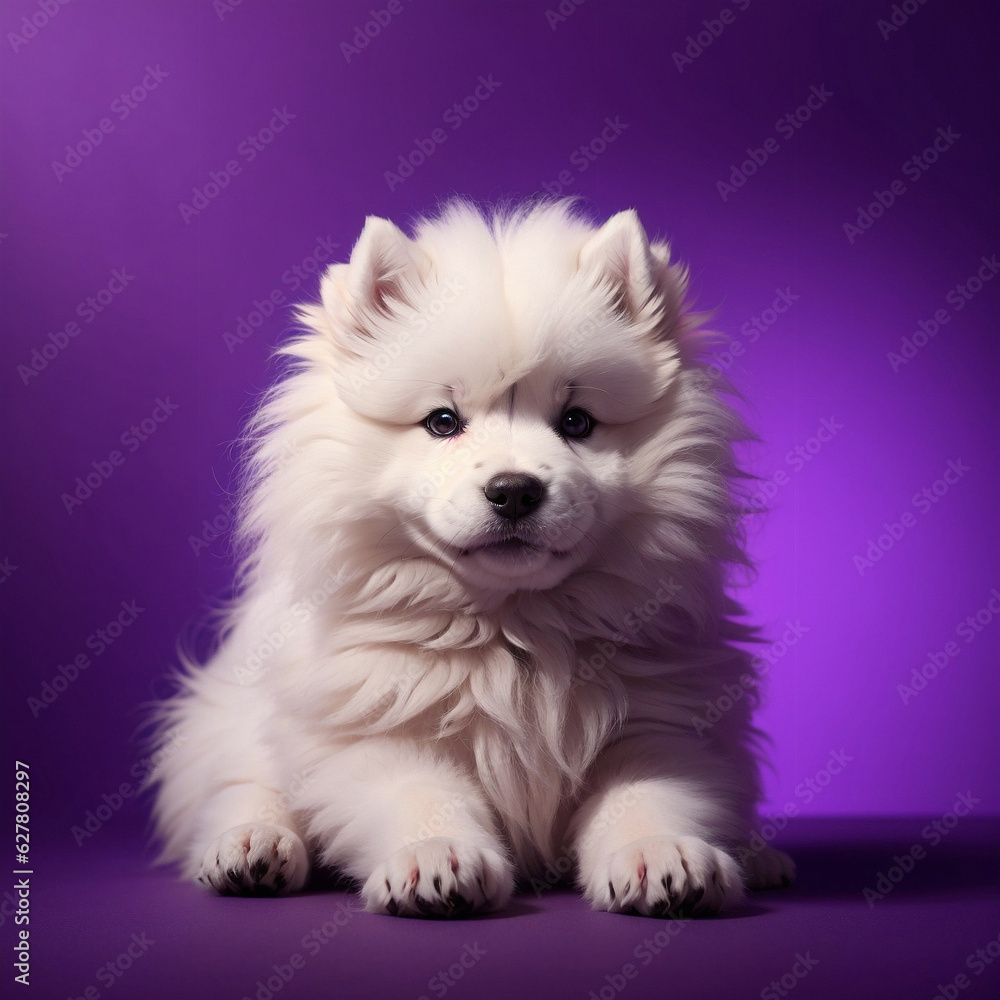Cute adorable fluffy samoyed puppy dog, ai generated