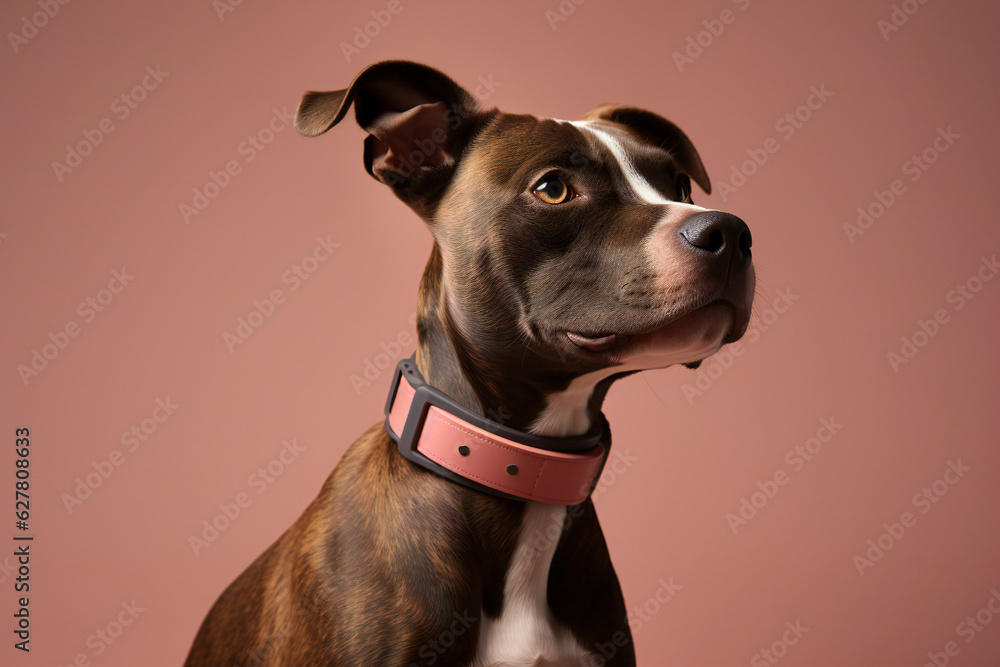 Dog wearing a dog collar with GPS. Generative AI