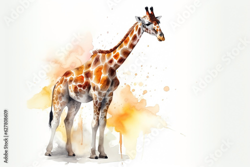 Watercolor giraffe illustration on white background