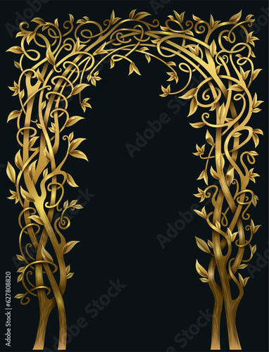 Golden fabulous forged arch from the vine