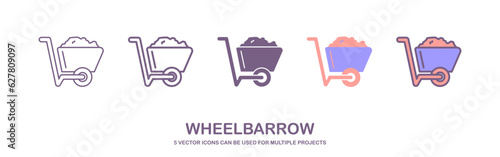 Wheelbarrow cart icon. rickshaw icon, glyph and filled outline colorful version, Wheel barrow outline and filled vector sign. Symbol, logo illustration. Different style icons set. Vector graphics