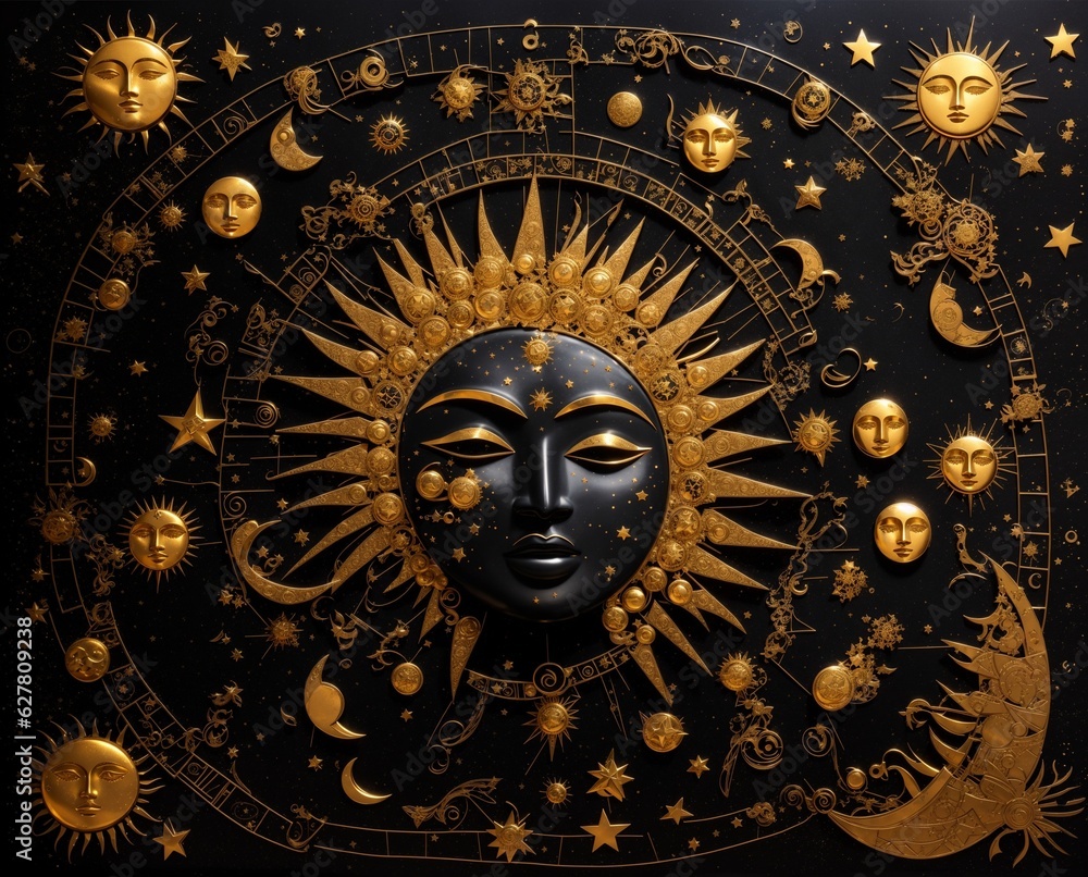 image on the theme of astrology and zodiac signs, sun and moon, space and stars. AI generated image on the theme of astrology and zodiac signs, sun and moon, space and stars. AI generated