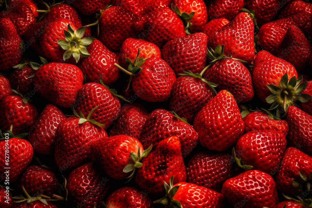 Strawberries close view, strawberry pattern background. Generative AI Strawberries close view, strawberry pattern background. Generative AI