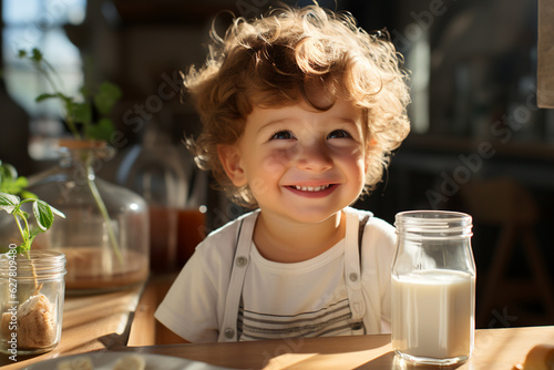 little child with milk photo