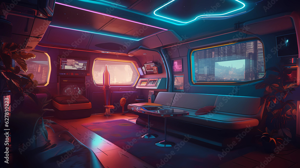 The interior is a throwback to the retro sci-fi aesthetics of the 1960s ...