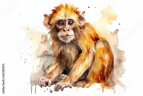 Print op canvas Watercolor monkey illustration on white background