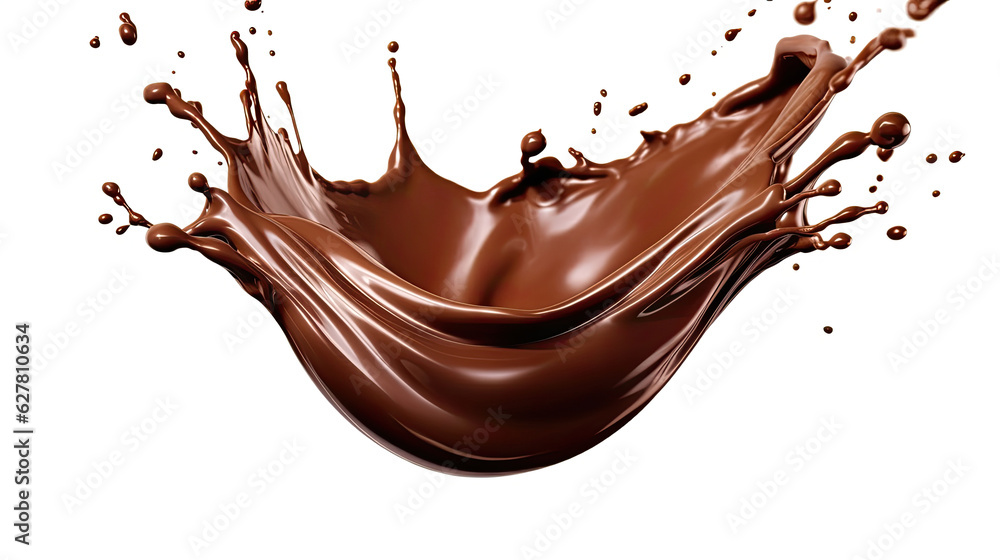 Chocolate splash isolated on white background. Generative Ai Chocolate splash isolated on white background. Generative Ai