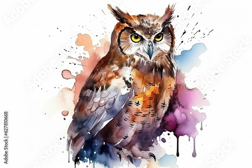 Watercolor owl illustration on white background