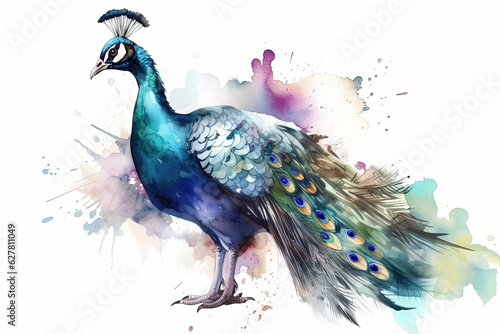 Watercolor peacock illustration on white background © Artem81