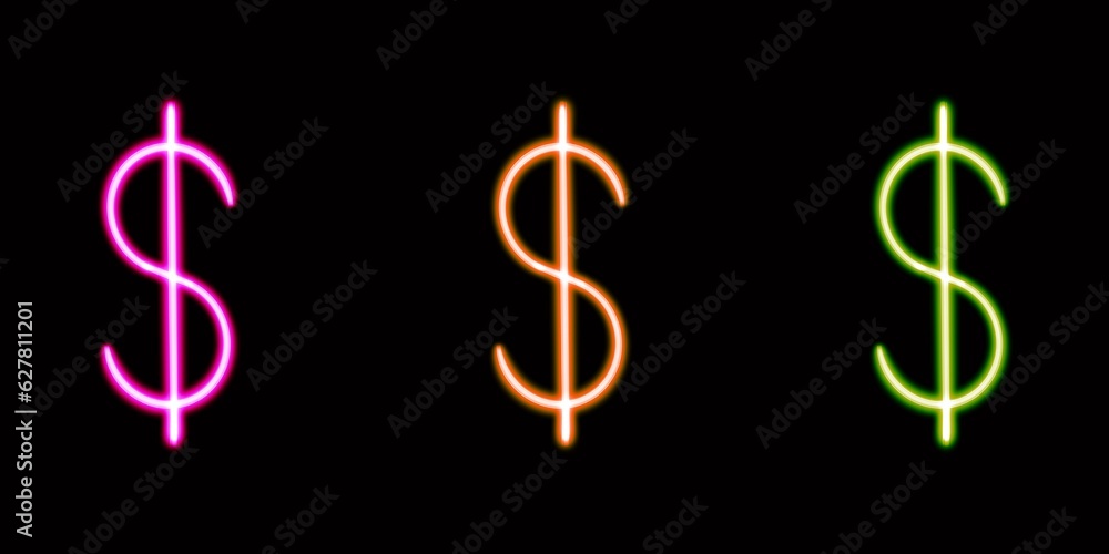 set neon dollars glowing desktop icon, neon money sticker, neon figure, glowing figure, neon geometrical figures set neon dollars glowing desktop icon, neon money sticker, neon figure, glowing figure, neon geometrical figures